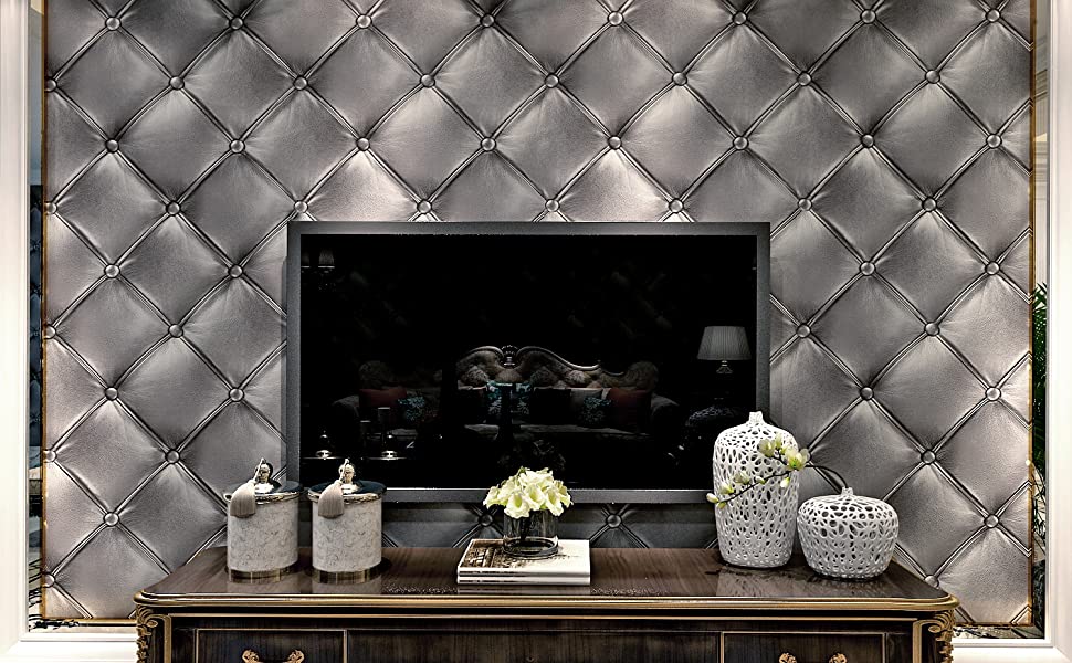 HANMERO® Vintage 3D Faux Leather Textured Lattice Wallpaper