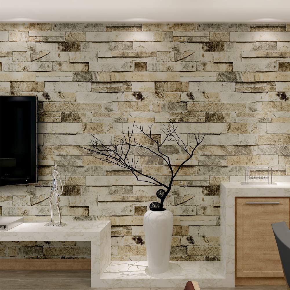 Hanmero Imitation Brick Marble Wall Pattern Wallpaper Beige Cream Grey ...