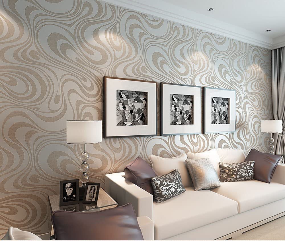 HANMERO Minimalist Abstract Curves Glitter 3D Wallpaper Cream White and Taupe - Homesbrand