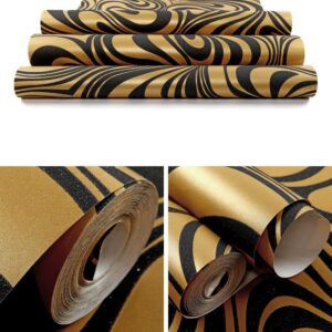 Hanmero Minimalist Abstract Curves Glitter 3D Wallpaper Gold&Black