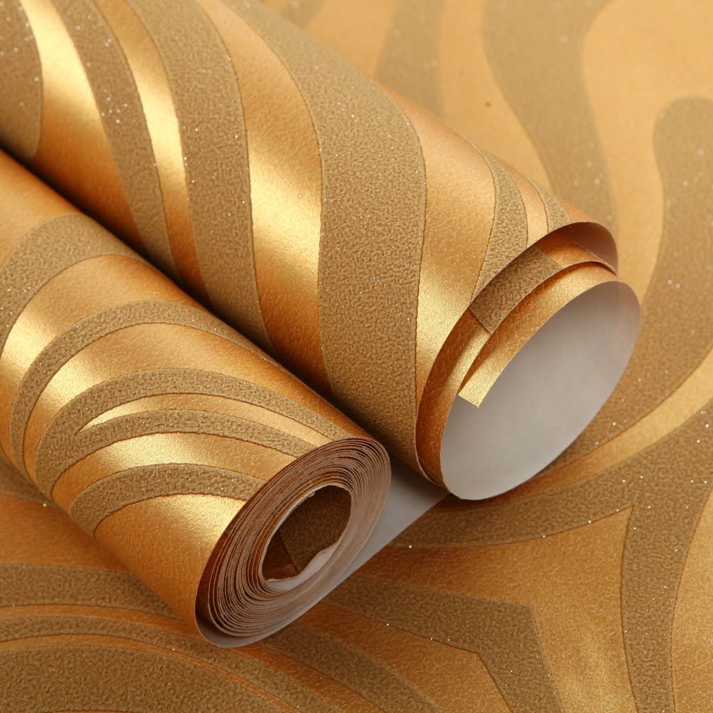 Hanmero Minimalist Abstract Curves Glitter 3D Wallpaper Gold - Homesbrand