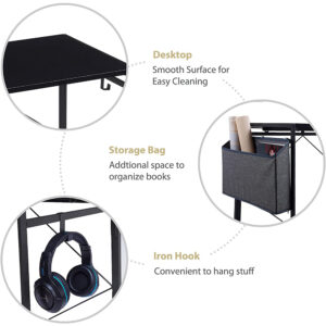 Computer Desk with Storage Bag Headphone Hook