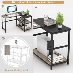 L Shaped Computer Desk with Shelves