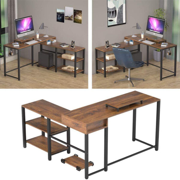 L Shaped Computer Desk with Storage Shelves