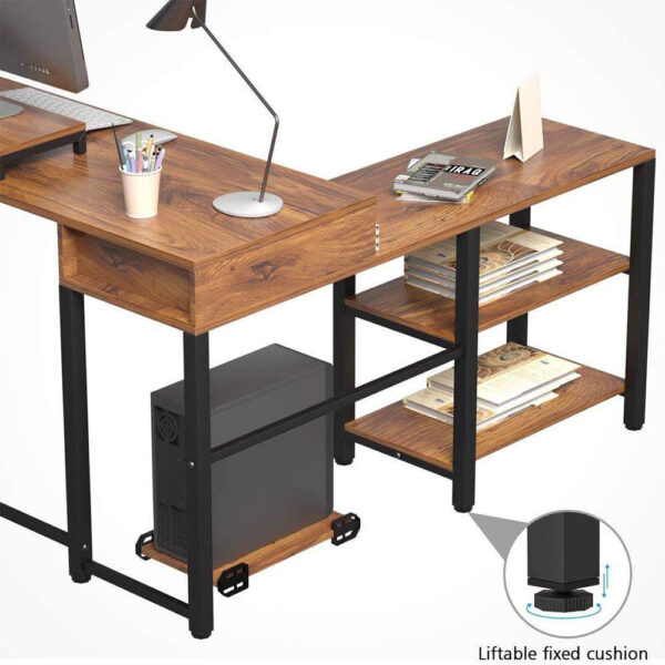 L Shaped Computer Desk with Storage Shelves