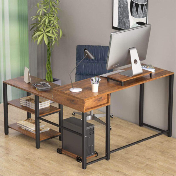 L Shaped Computer Desk with Storage Shelves