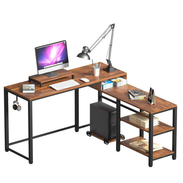 L Shaped Computer Desk with Storage Shelves